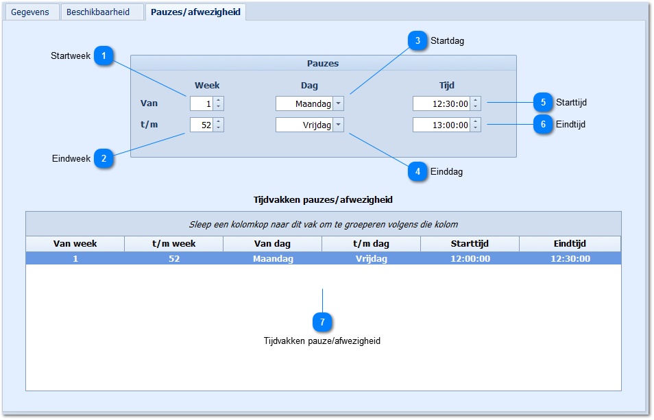 Pauze/afwezigheid